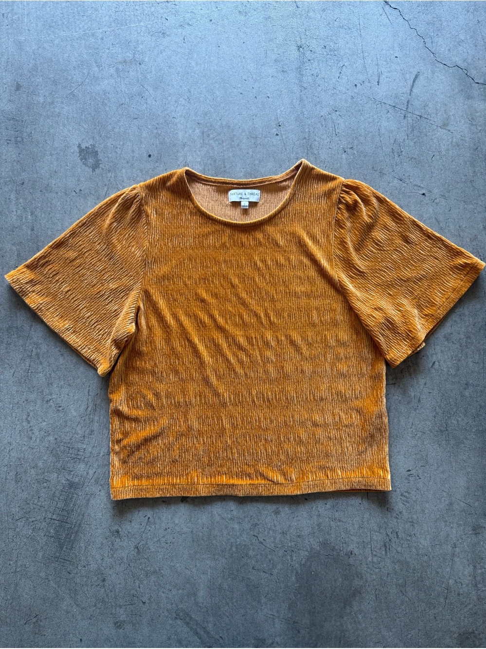 Madewell - Orange/Gold Short Sleeve Top velvet blouse